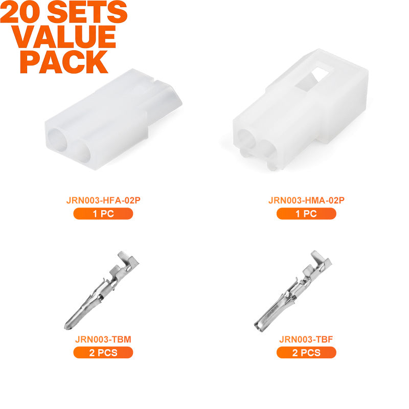 JRready JRN003 2 Pin 20Pairs Molex 1625 Series Standard .062 Series 2 Circuits Connector Housing 3.68mm Pitch Crimp Terminals 18-24AWG Pins Sockets Molex 03061023 03062023 Wire Connectors