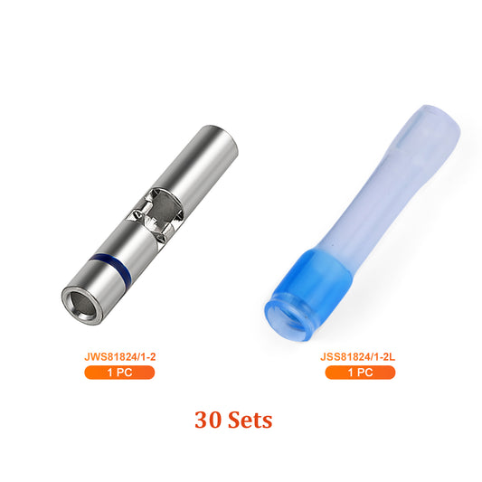 JRready 16-20 AWG Blue Butt Connectors Kit (30 Sets) - Waterproof Wire Connectors & Wire Splice Connectors with Transparent Heat Shrink Tubes