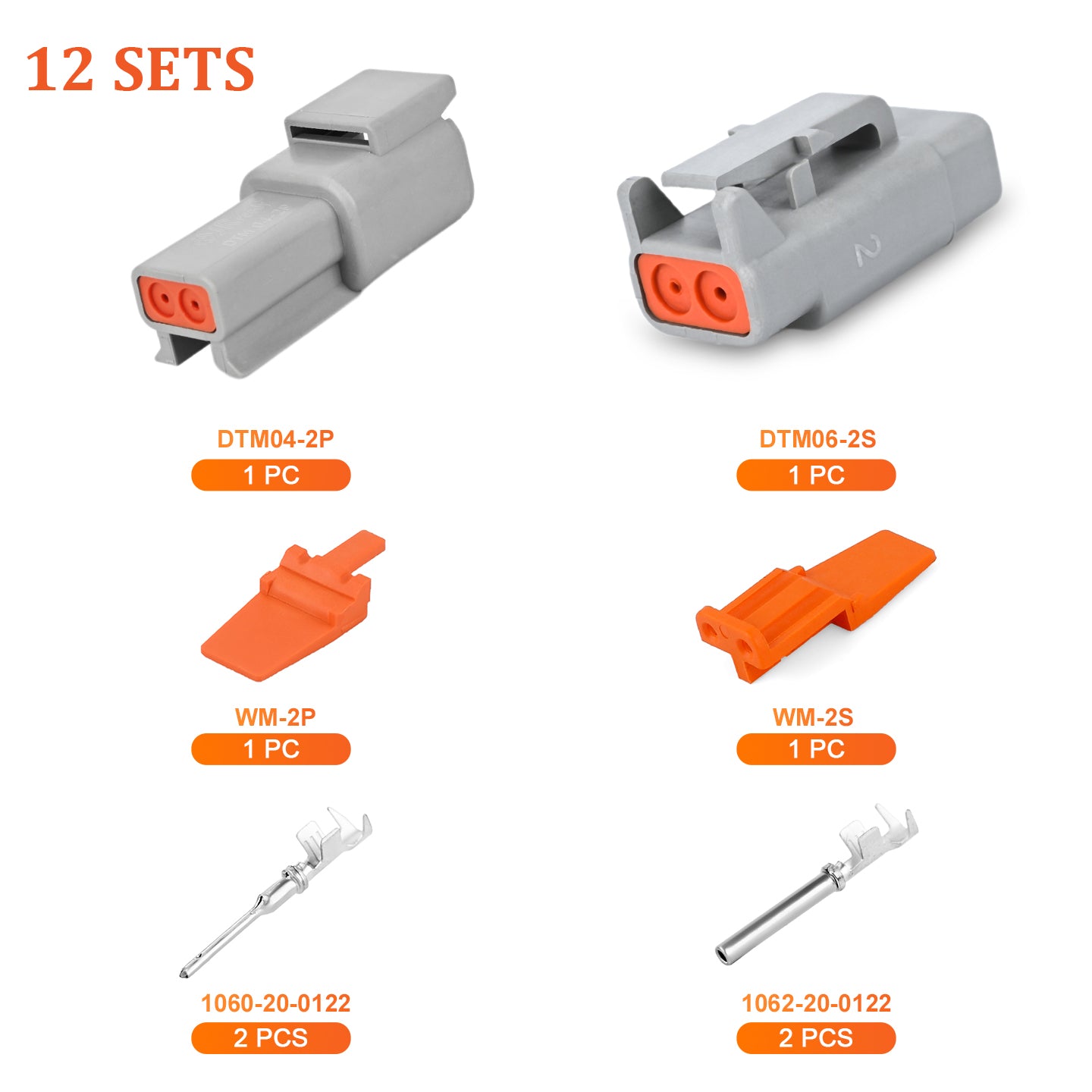JRready 2-Pin Deutsch DTM Connector Kit with #20 Stamped Contacts, 16-22 AWG - Waterproof Marine, Truck, Motorcycle, Agricultural & Alternative Energy