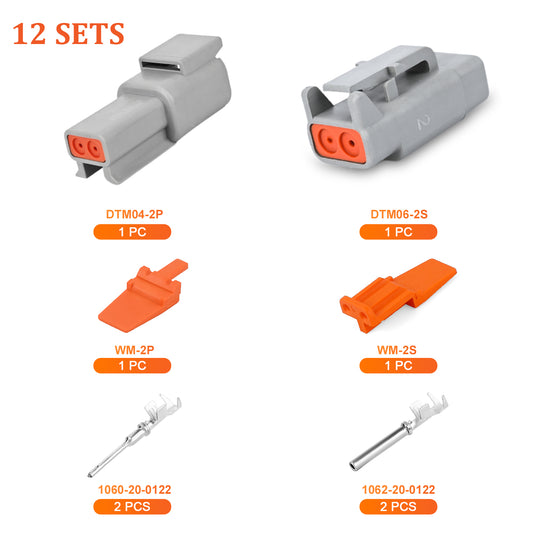 JRready 2-Pin Deutsch DTM Connector Kit with #20 Stamped Contacts, 16-22 AWG - Waterproof Marine, Truck, Motorcycle, Agricultural & Alternative Energy