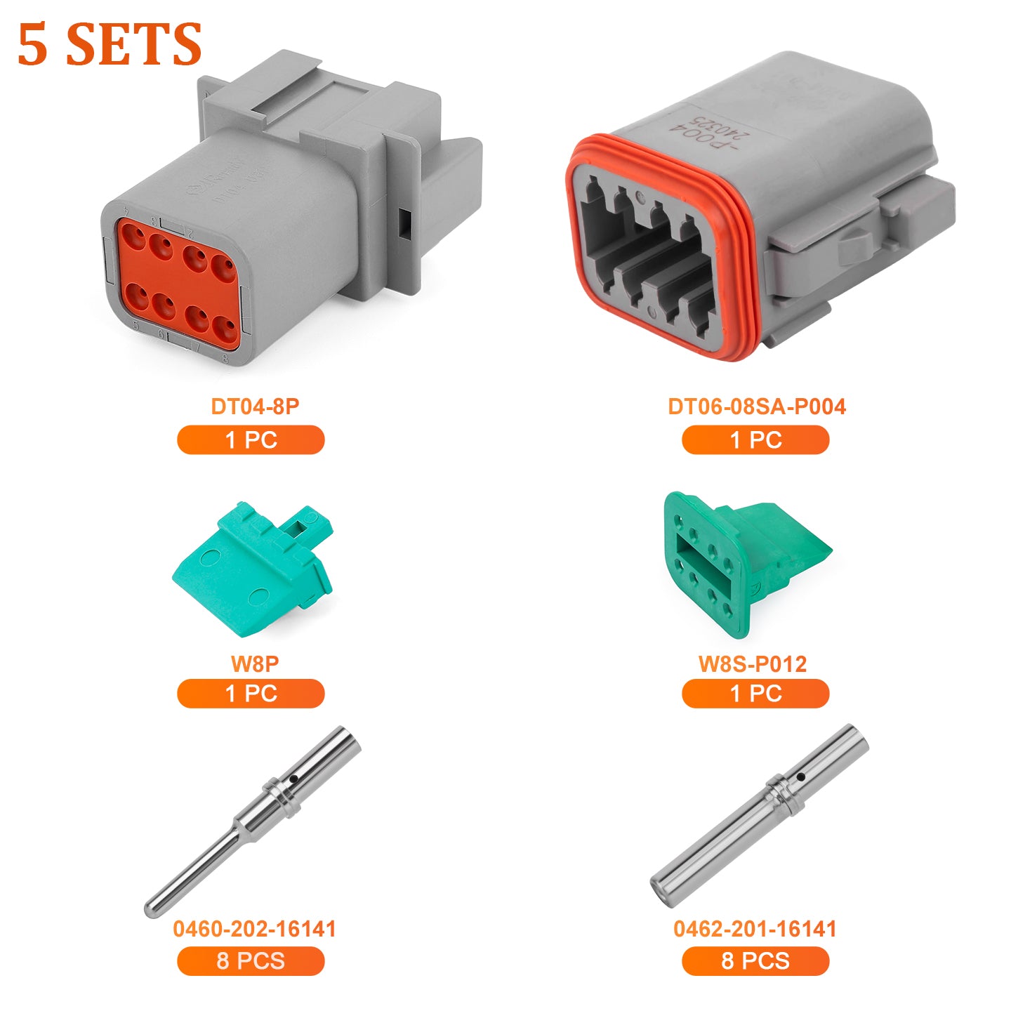 JRready 2-12 Pin Deutsch DT Connector Kit with #16 Machined Solid Contacts, 16-20 AWG - Waterproof Marine, Truck & Machinery Wiring