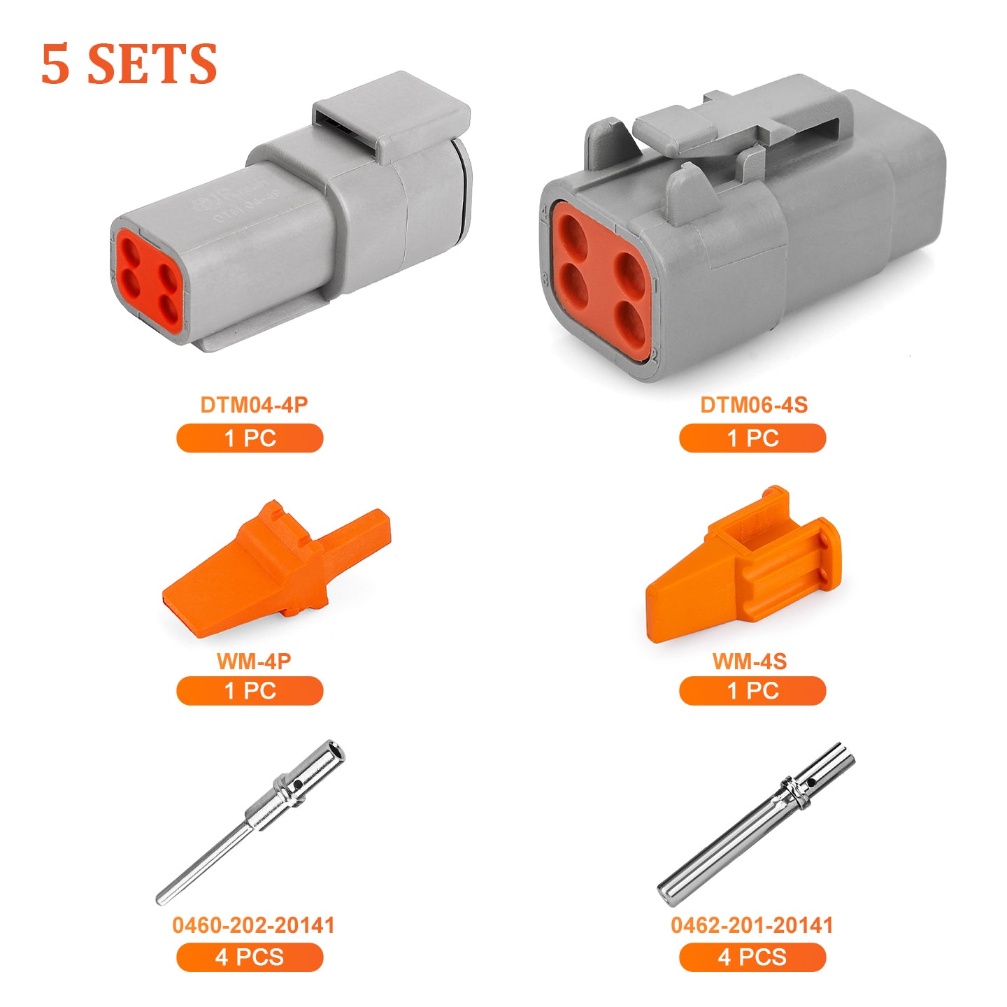 JRready 4-Pin Deutsch DTM Connector Kit with #20 Solid Contacts, 16-22 AWG - Waterproof Marine, Truck, Motorcycle, Agricultural & Alternative Energy