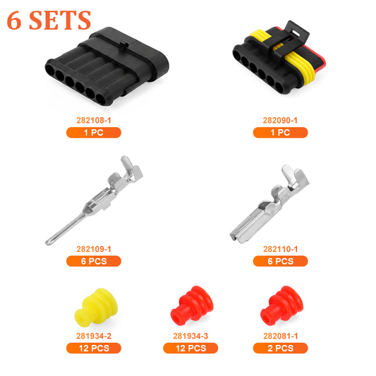 JRready Superseal 1.5 Series 6-Pin Waterproof Electrical Connectors Kit (6 Sets) Used in Motorcycle Handlebar Switch Wiring