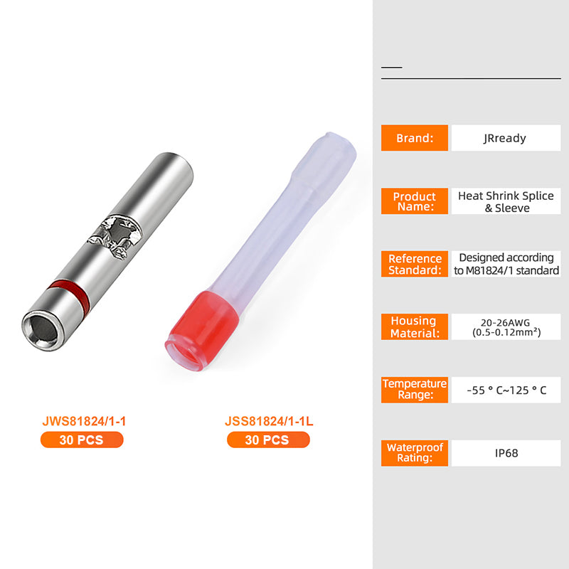 JRready 20-26 AWG Butt Connectors Kit (30 Sets) - Waterproof Wire Connectors & Wire Splice Connectors with Heat Shrink Tubes