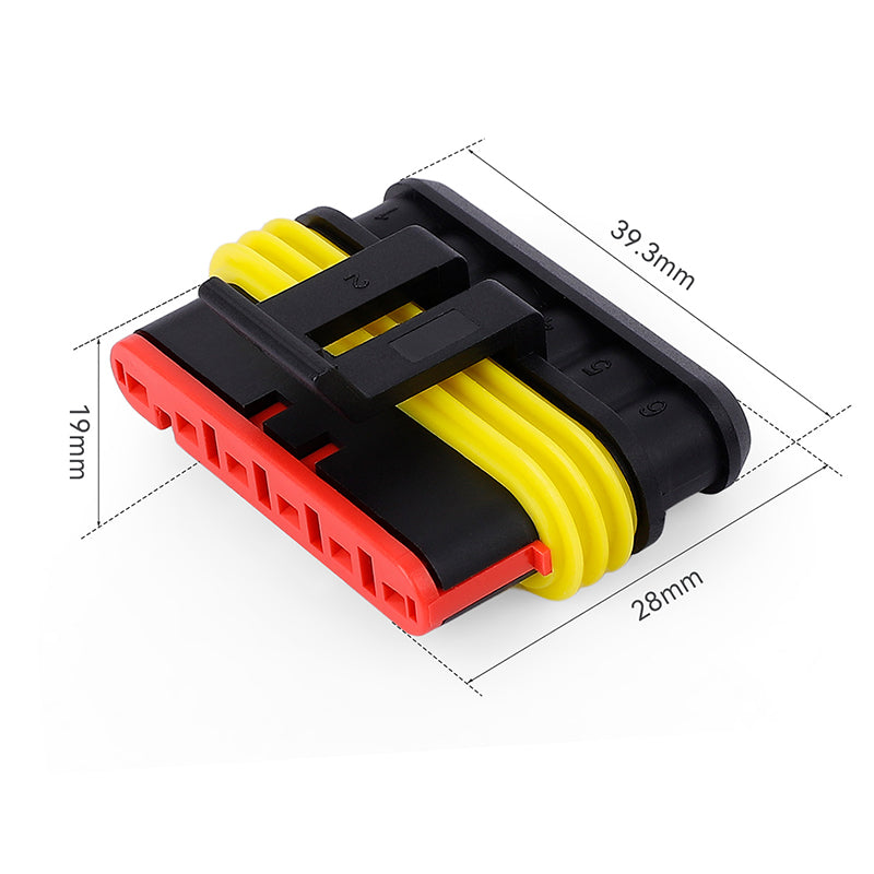 JRready 6-Pin Superseal 1.5 Series Sealed Connector Kit, 14-18 AWG Multi-Port Integrated Coupling High-Tenacity PA66 Housing Automotive Plug Set