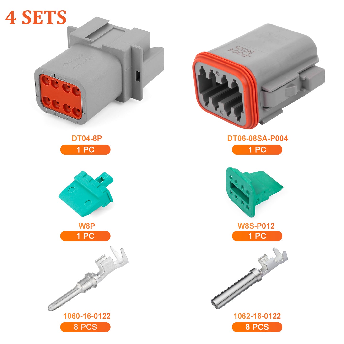JRready 2-12 Pin Deutsch DT Connector Kit with #16 Stamped Contacts, 14-20 AWG - Waterproof Automotive & Truck Wire Connectors