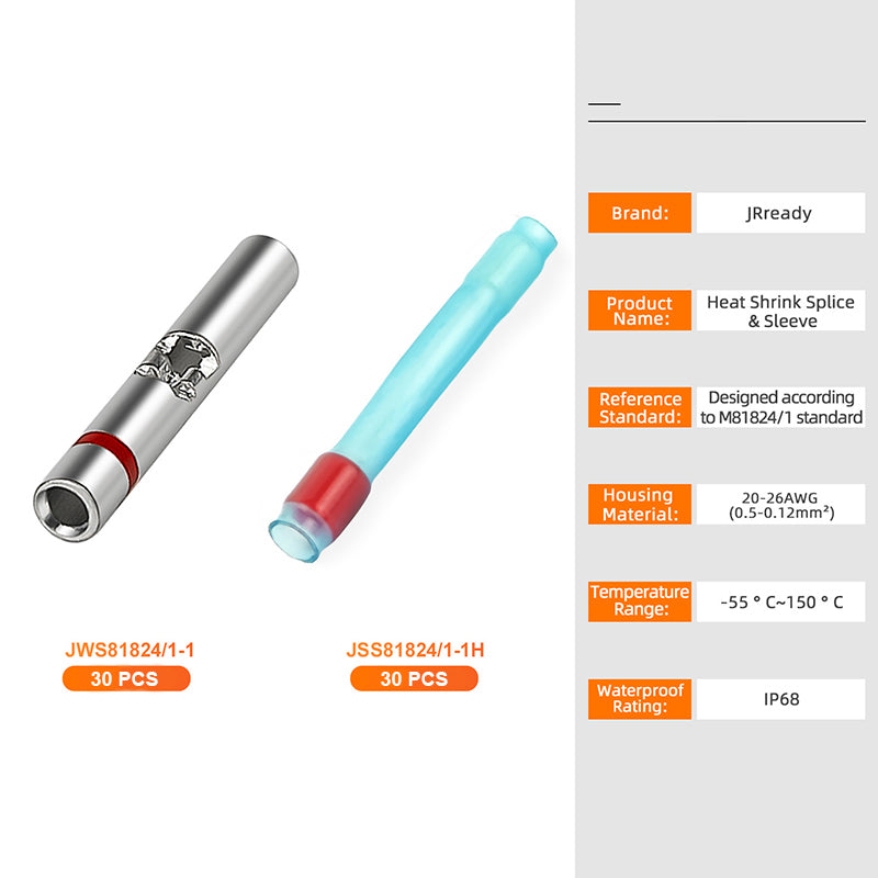 JRready 20-26 AWG Butt Connectors Kit (30 Sets) - Waterproof Wire Connectors & Wire Splice Connectors with Heat Shrink Tubes