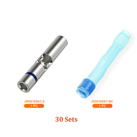 JRready QH6013*30 Waterproof Splice & Sleeve Wiring Connectors Kit: 30 pcs Blue JWS81824/1-2 Butt Contacts + 30 pcs JSS81824/1-2H High-Temp Insulated Heat Shrink Tubes for 16-20 AWG