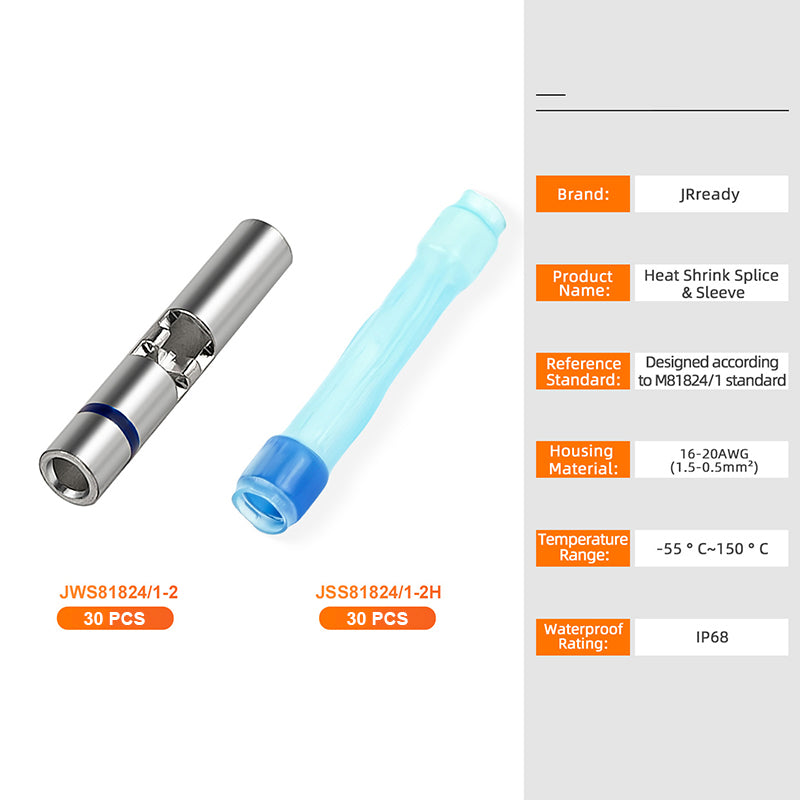 JRready 16-20 AWG Blue Butt Connectors Kit (30 Sets) - Waterproof Wire Connectors & Wire Splice Connectors with High-Temp Heat Shrink Tubes