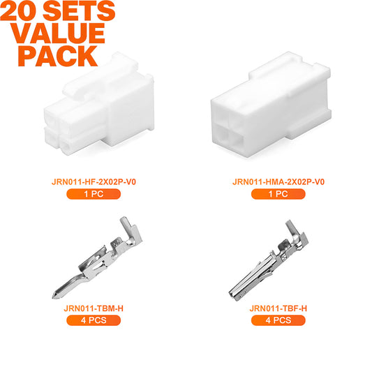 JRready JRN011 4 Pin Molex 4.2 Pitch Mini-Fit Jr Connector 5557 Series Power Wire Connector Kit Plug Receptacle Housing 18-24AWG Crimp Terminals Pin Sockets Natural（20 sets）