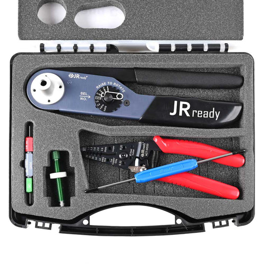 JRready JST2109S JRD-HDT-48 Closed Barrel Crimper Kit with ACT-WS30 Wire Stripper & G454 Gage & DRK-RT1 Removal tool Work with DT,DTM,DTP Connector 12#, 16#, 20# Solid Contacts