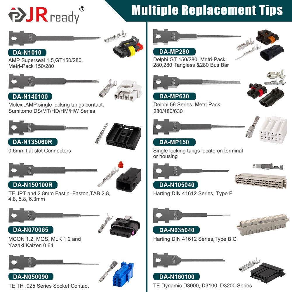 Buy over 2 sets small tip kit(3pcs) and handles, 50%off Discount-JRready Replacement Tip Kit for Extraction Tool for Deutsch,AMP/TE,Molex,Delphi,JST,Harting Connectors
