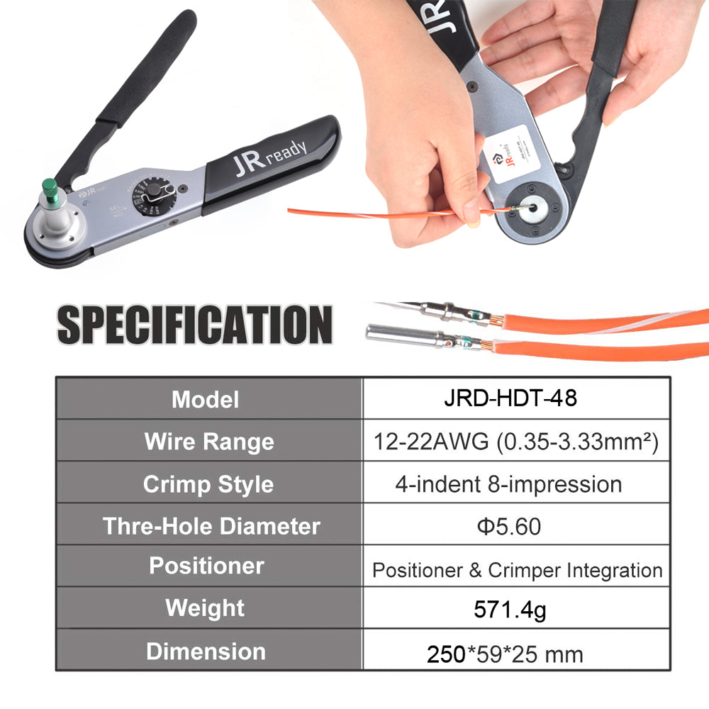 JRready ST6375 518 pcs DTM 2-12 Pin Deutsch Connector &  20# Solid Contacts with JRD-HDT-48 Crimper (HDT-48-00) Wire Size 12-22AWG for Car, Motorcycle, Truck, Boats Repairing