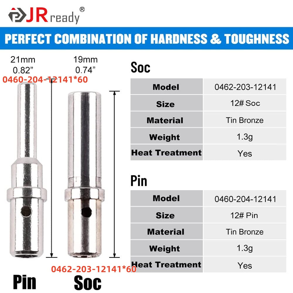 JRready ST6564 12# Contact Terminal Kit for Deutsch DTP HD10 HDP20 HD30 DRC DRB STRIKE Series Connectors, 0462-203-12141 & 0460-204-12141, 12-16 AWG Nickel-Plated, 25A Power Wiring