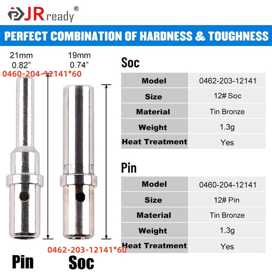 JRready ST6564 12# Contact Terminal Kit for Deutsch DTP HD10 HDP20 HD30 DRC DRB STRIKE Series Connectors, 0462-203-12141 & 0460-204-12141, 12-16 AWG Nickel-Plated, 25A Power Wiring