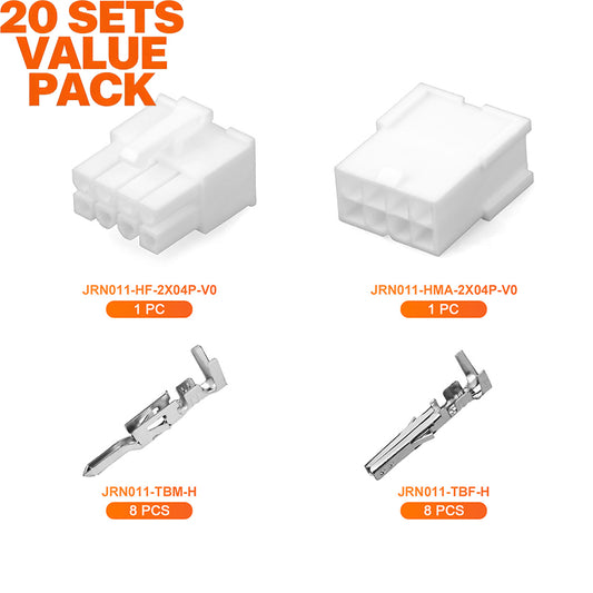 JRready JRN011 8 Pin Molex 4.2 Pitch Mini-Fit Jr Connector 5557 Series Power Connector Receptacle Housing Plug Automotive Electrical Crimp Terminals 18-24AWG Connectors(20 sets）