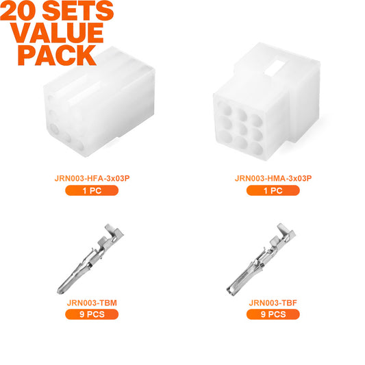 JRready JRN003 9 Pin Molex 1625 Series Standard .062 Series Conenctor Kit Male and Female Power Housing Plug 18-24AWG Crimp Terminals 1.57mm Dia, Pins Sockets 03061092 and 03062092 3.68mm Pitch（20sets）