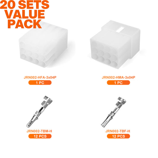 JRready JRN002 12 Pin Standard.093 Pin and Socket Connectors 12 Circuits (20 Matched Sets), 14-20 AWG, Compatible with Molex Standard.093 Male& Female Connector, 5.03 mm Pitch, Free Hanging