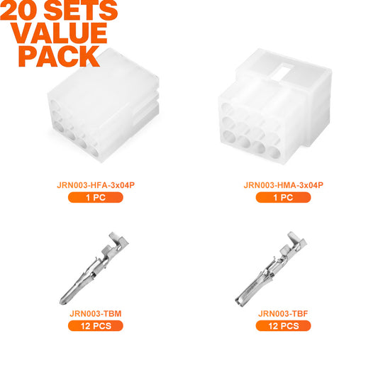 JRready JRN003 12 Pin Molex 1625 Series Standard .062 Series Connector Kit Housing Plug 3.68mm Pitch Male Female Crimp Terminals 18-24AWG Pins and Sockets 03061122 and 03062122 Housing（20 sets）