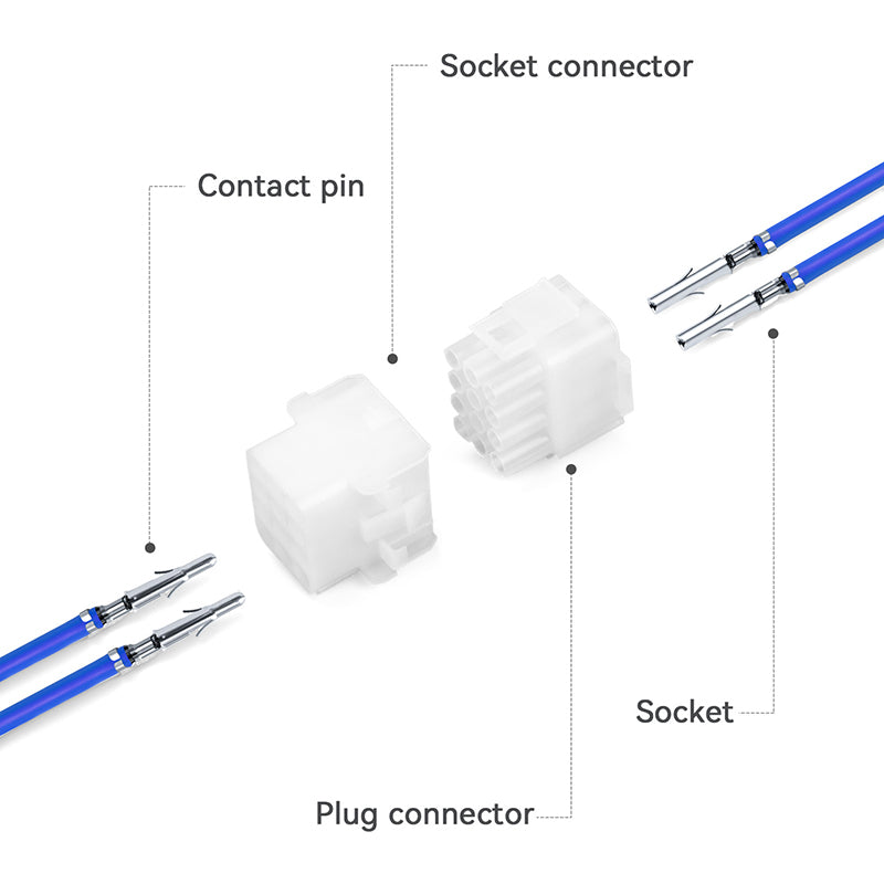 JRready MOLEX Connector JRN001 12 Pin (20Matched Sets), 2.13mm Diameter Sockets 14-20 AWG, Compatible with Molex MLX Power Connector, 6.35mm Pitch, Free Hanging(20 sets）