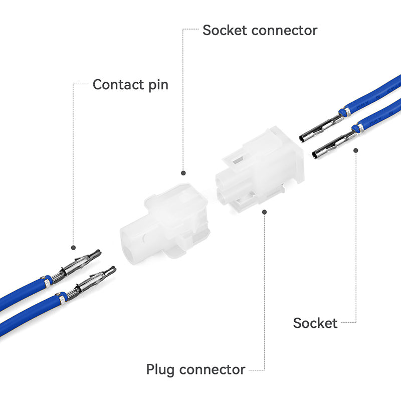 JRready MOLEX Connector JRN001 2 Pin (20Matched Sets), 2.13mm Diameter Sockets 14-20 AWG, Compatible with Molex MLX Power Connector, 6.35mm Pitch, Free Hanging(20 sets）