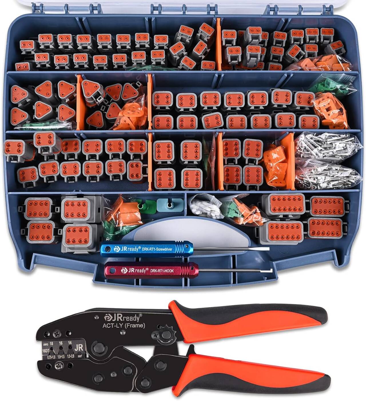 JRready ST6316 DT 2-12 Pin Deutsch Connector Kit & Open Barrel Crimp Tool ACT-LY-16DT & Size 16 Stamped Contacts