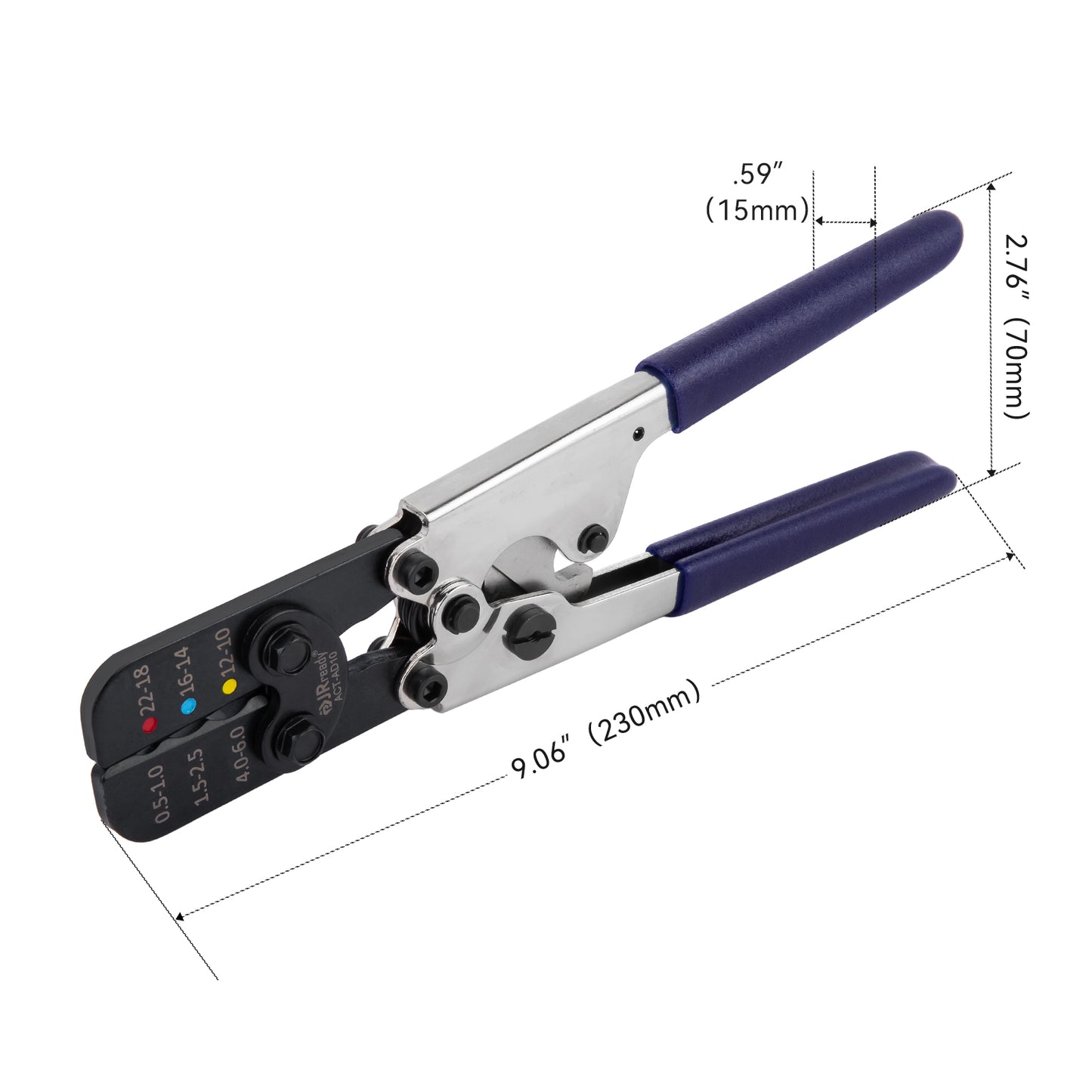 JRready ACT-AD10 Ratcheting Wire Crimper for Heat Shrink connectors, Insulated Terminals and Butt splices in Wire 22-18, 16-14, 12-10AWG