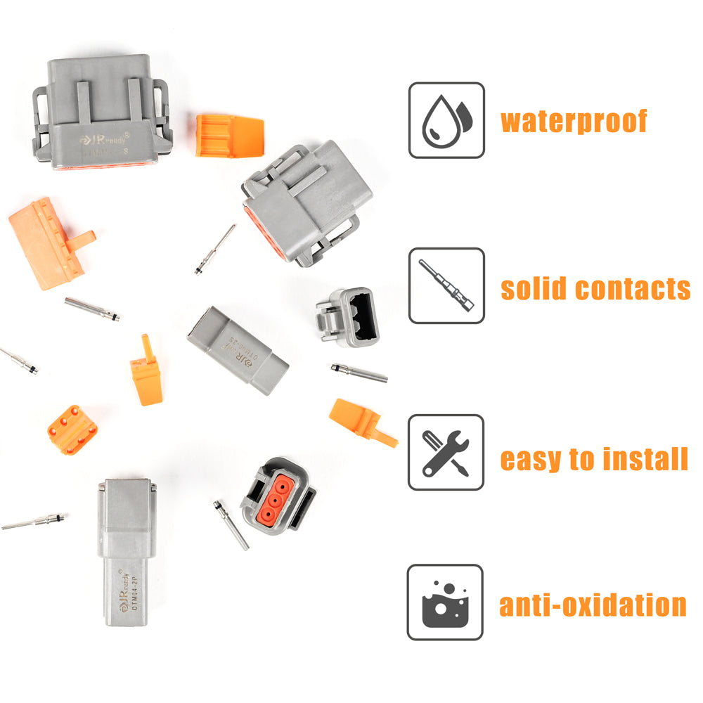 JRready ST6372 Deutsch DTM 2 3 4 Pin Automotive Electrical Connectors 12 Pairs & Solid Contacts Size 20 7.5A