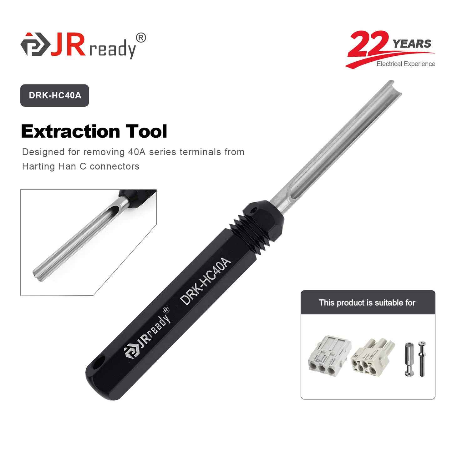 JRready DRK-HC40A (TL06G) Ausbauwerkzeug für HARTING Han K-Serie &amp; WAIN HM, HK-Serie &amp; TE 40A elektronische Steckverbinderkontakte