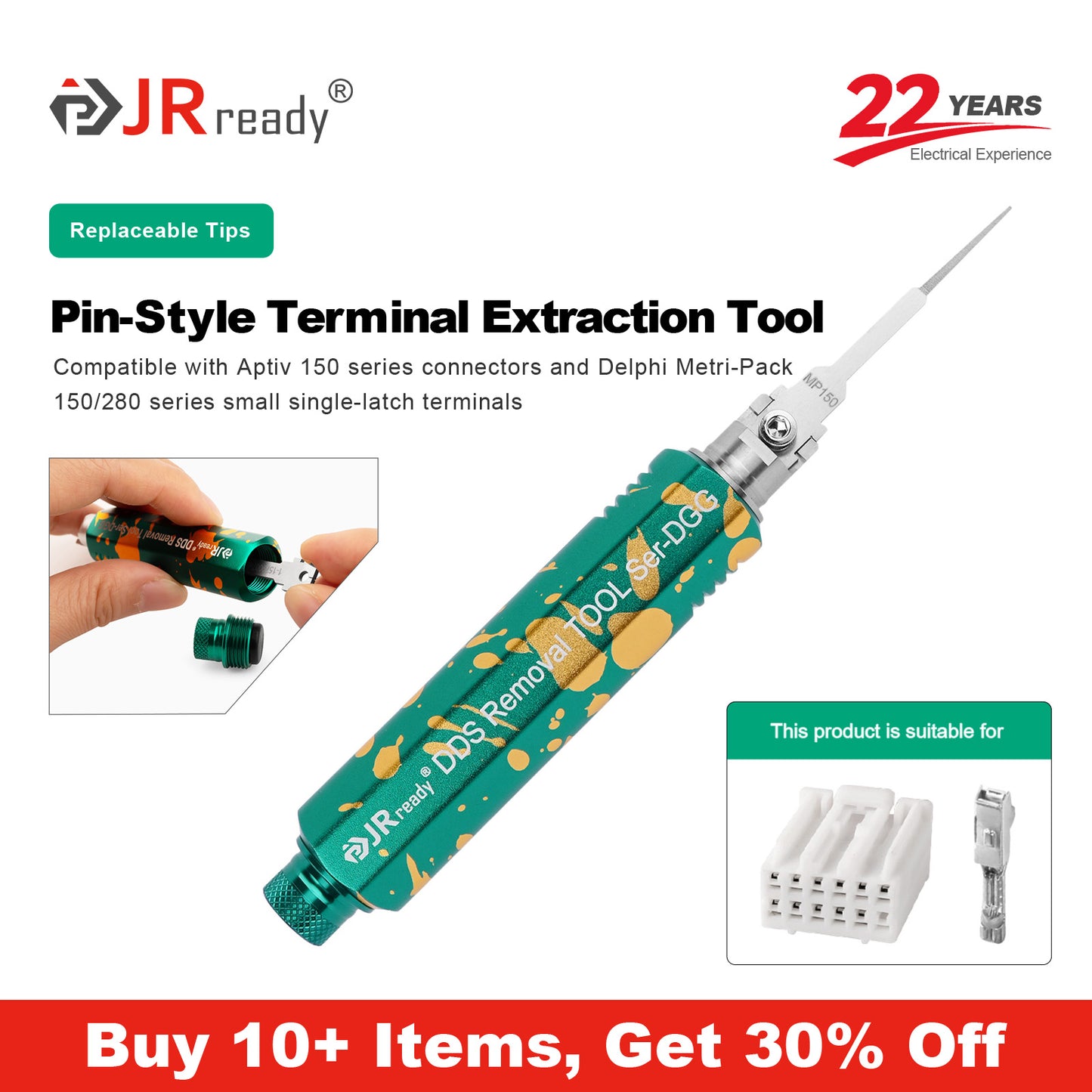 JRready JRDDS-MP150-01/ JRDDS-MP150-07 Strumento di estrazione per terminali a pin singolo per connettori Aptiv serie 150, Metri-Pack serie 150/280 e altri piccoli terminali a molla singola 