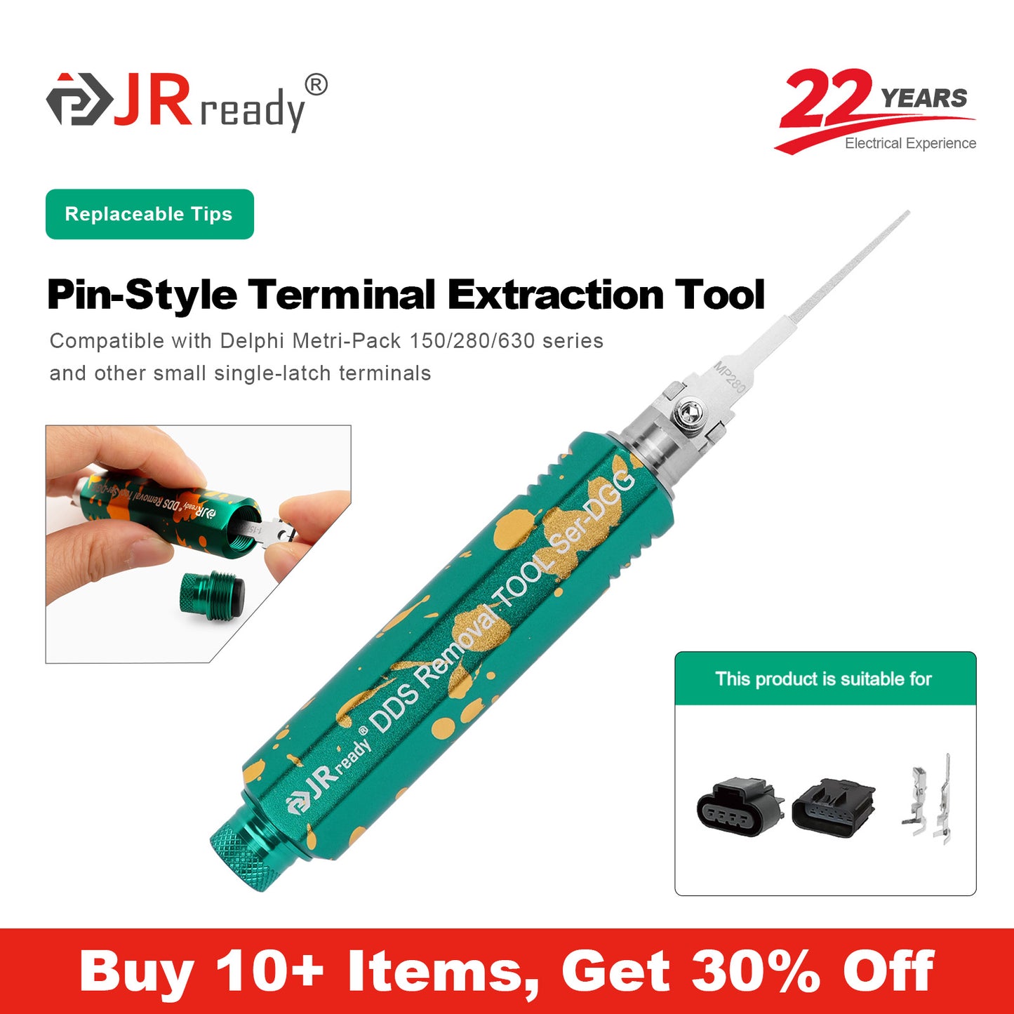 JRready JRDDS-MP280-01/ JRDDS-MP280-07 Strumento di estrazione per terminali a pin singolo per Delphi Metri-Pack serie 150/280/630 e altri piccoli terminali a molla singola