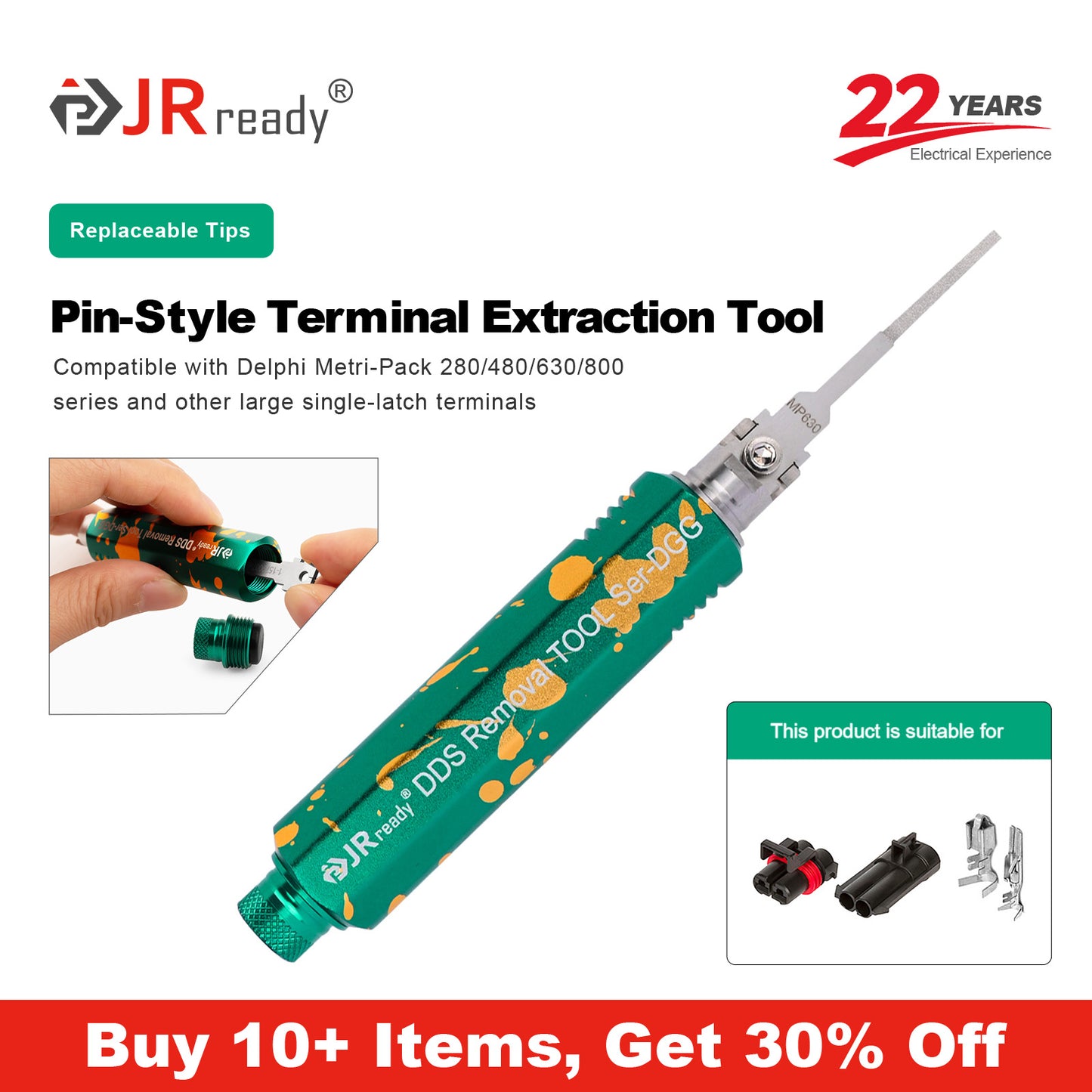 JRready JRDDS-MP630-01/ JRDDS-MP630-07 Strumento di estrazione per terminali a pin singolo per Delphi Metri-Pack serie 280/480/630/800 e altri terminali a molla singola di grandi dimensioni 