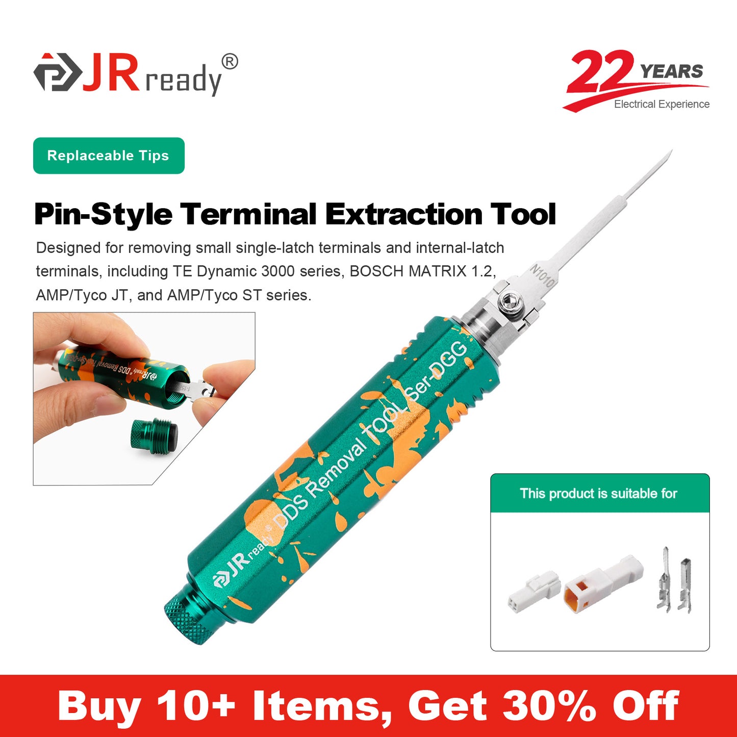 JRready JRDDS-N1010-01/ JRDDS-N1010-07 Strumento di estrazione per terminali a pin singolo per piccoli terminali a molla singola o terminali a molla interna 
