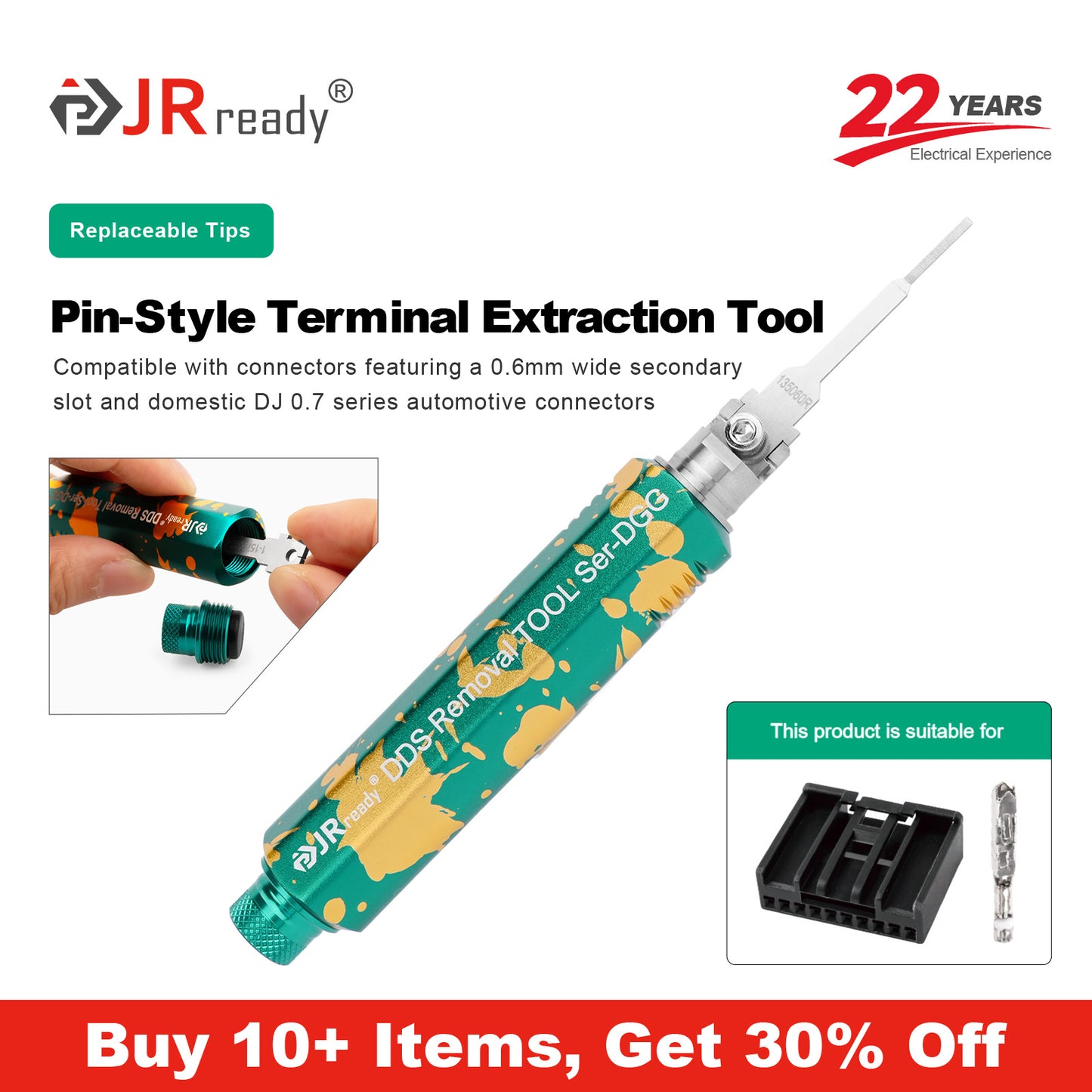JRready JRDDS-N135060R-01/ JRDDS-N135060R-07 Strumento di estrazione terminale a pin singolo per connettori a fessura piatta con larghezza del foro secondario di 0,6 mm, connettori automobilistici domestici della serie DJ0.7 