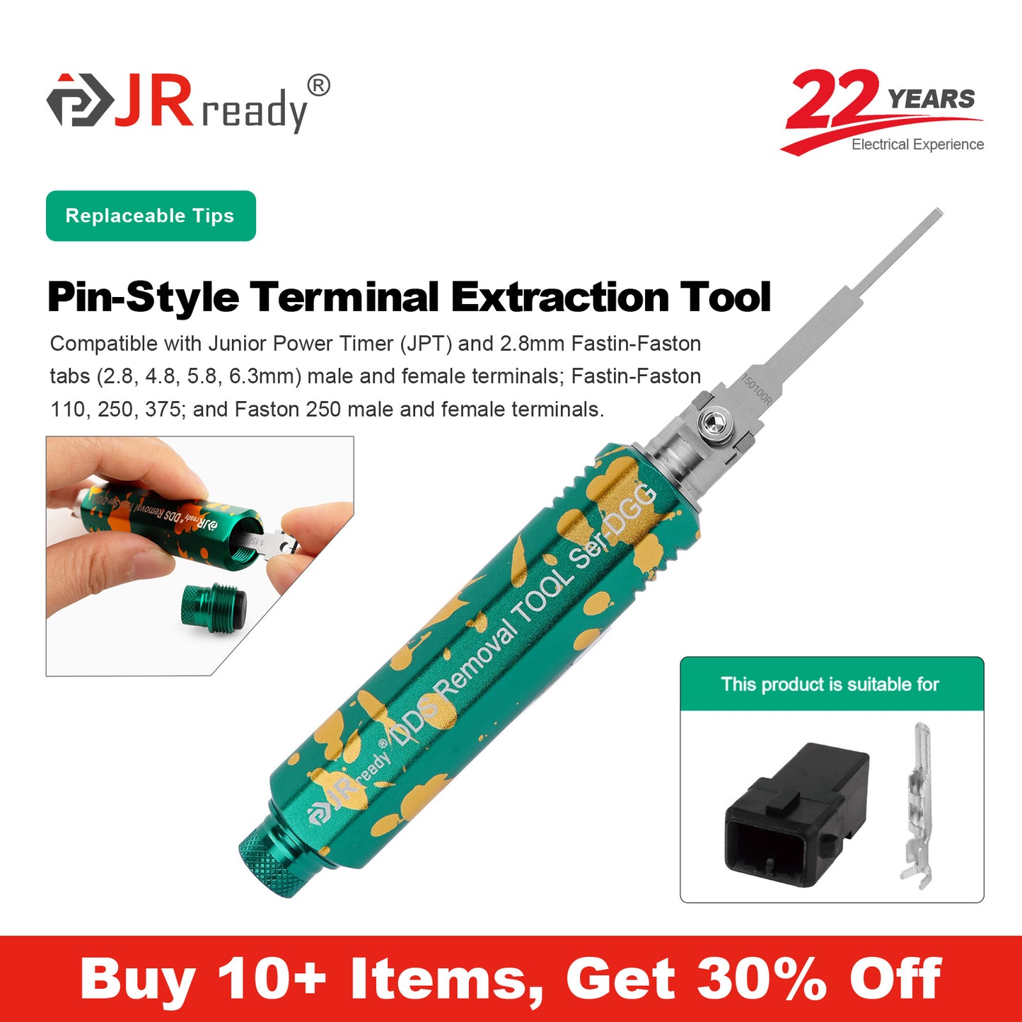 JRready JRDDS-N150100R-01/ JRDDS-N150100R-07 Strumento di estrazione per terminali a pin singolo per vari terminali a molla singola di grandi dimensioni 