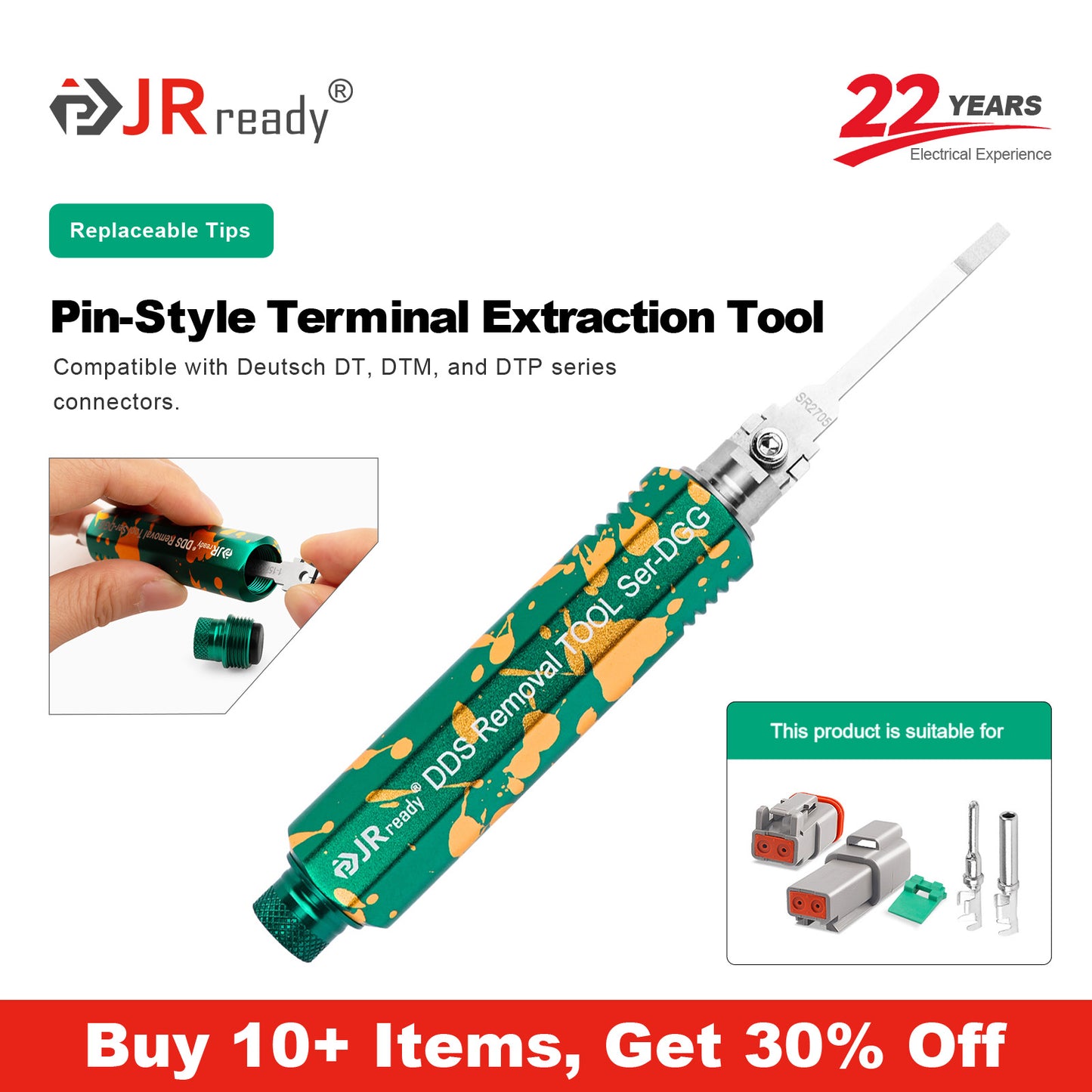 JRready JRDDS-SR2705-01/ JRDDS-SR2705-07 Strumento di estrazione terminale a pin singolo per connettori Deutsch serie DT, DTM, DTP