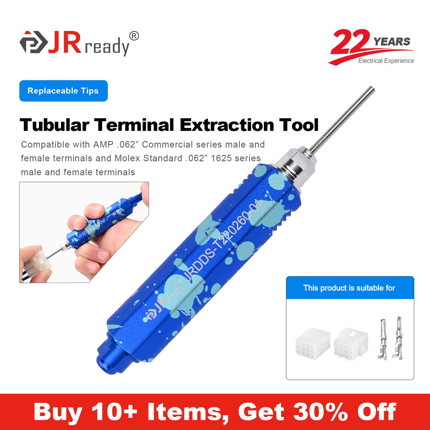 JRready JRDDS-T220260-01/ JRDDS-T220260-04 Werkzeug zum Entfernen von Röhrenanschlüssen für AMP 062, Molex 5500/5600, C3681/C3682 (China), Molex 8980, Inland), 