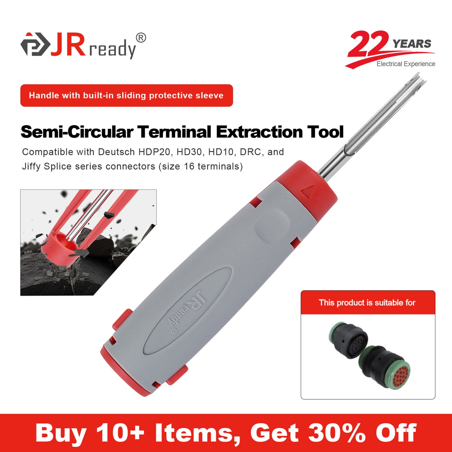 JRready JRconDRK-14DT-PRO Extraktionswerkzeug für 16#-Anschlüsse der Steckverbinderserien DT, HDP20, HD30, HD10, DRC und Jiffy Splice