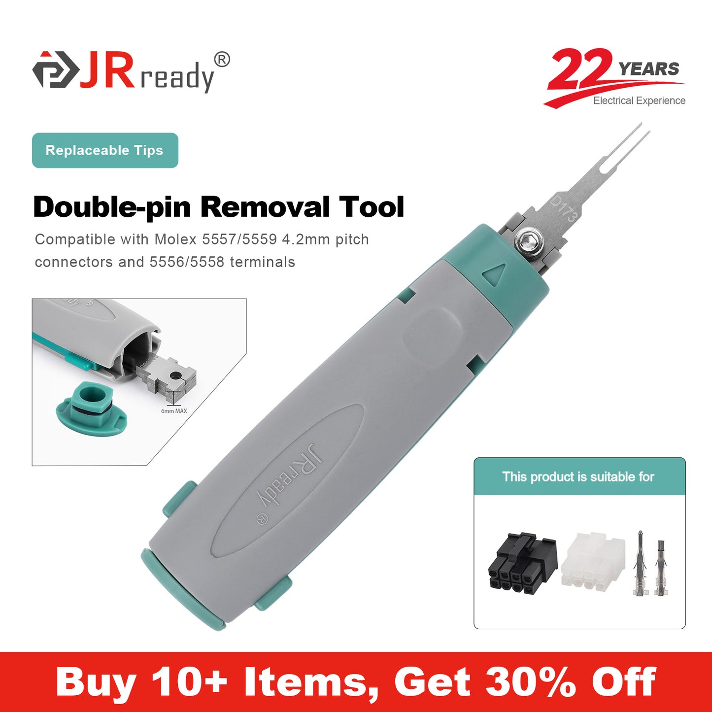 JRready JRconDRK-D173 Ausziehwerkzeug für 5557/5559 4,2 mm Rastermaß-Steckverbinder, 5556/5558 Klemmen