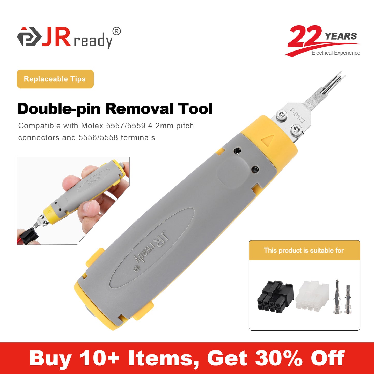 Strumento di estrazione JRready JRconDRK-D173P per connettori passo 4,2 mm 5557/5559 e terminali 5556/5558 