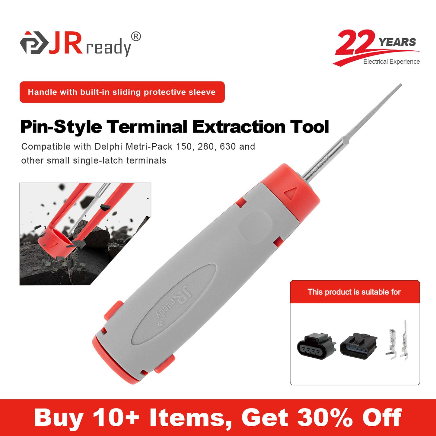Strumento di estrazione JRready JRconDRK-DMP280M per Delphi Metri-Pack 150/280/630 e altri piccoli terminali a molla singola