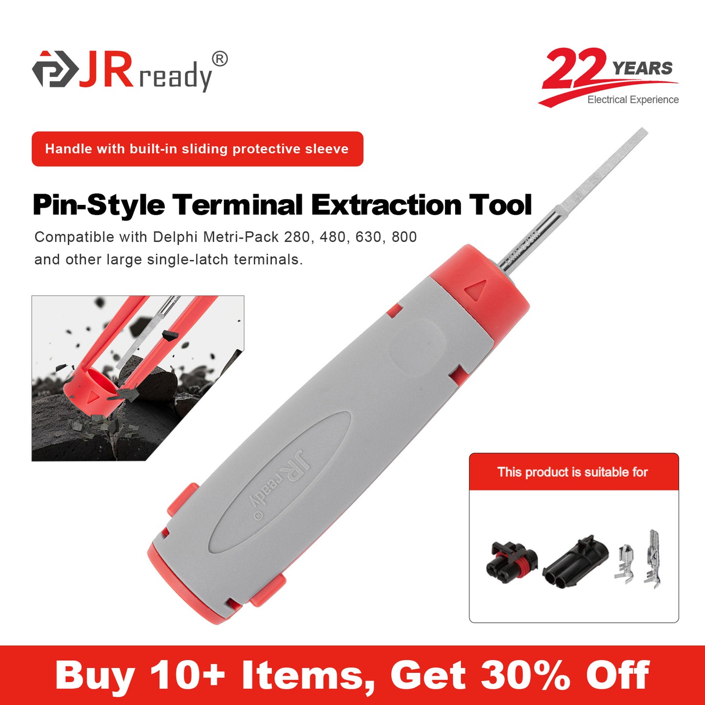 Strumento di estrazione pin JRready JRconDRK-DMP630M per Delphi Metri-Pack 280, 480, 630, 800 e altri terminali a molla singola di grandi dimensioni