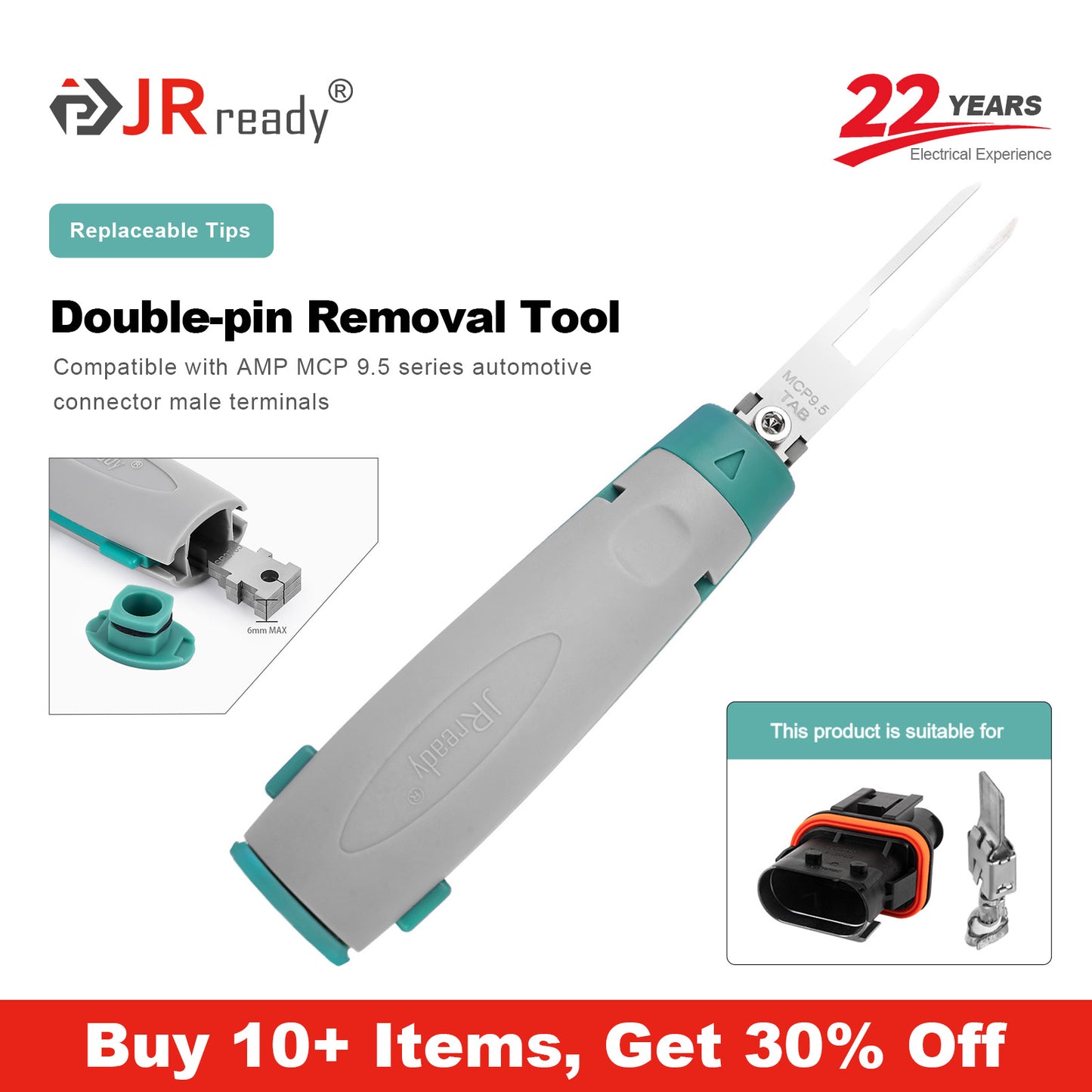 JRready JRconDRK-MCP9.5TAB Terminal-Extraktionswerkzeug für AMP MCP 9.5-Serien-Stecker für die Automobilindustrie
