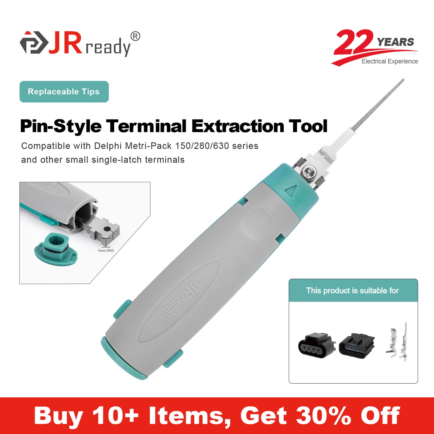 JRready JRconDRK-MP280 Einzelstift-Anschluss-Extraktionswerkzeug für Delphi Metri-Pack 150/280/630-Serienanschlüsse