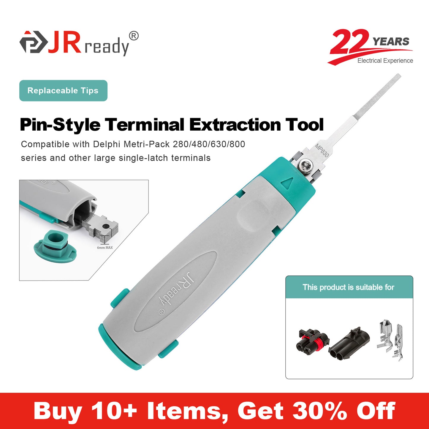 JRready JRconDRK-MP630 Einzelstift-Anschluss-Extraktionswerkzeug für Delphi Metri-Pack 280/480/630/800-Serienanschlüsse