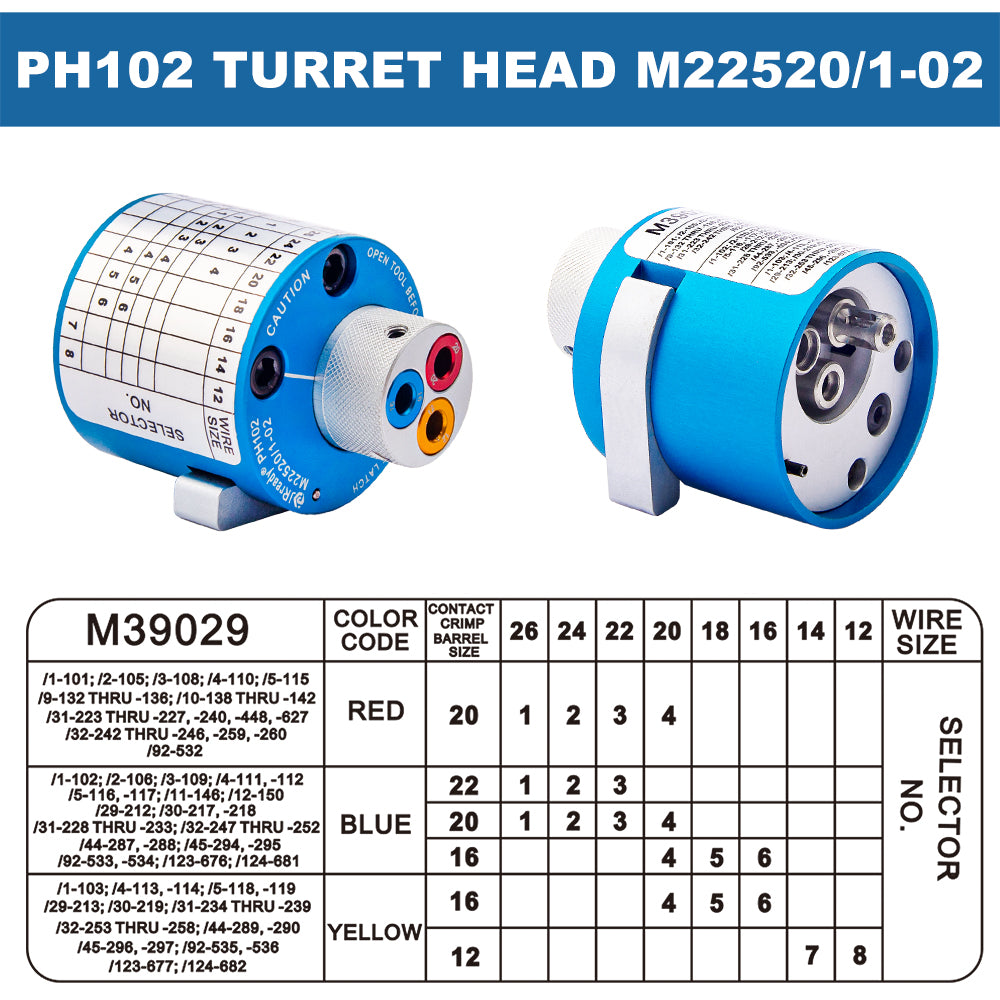 JRready PH102 M22520/1-02 Turret Head For M38999 Series MIL Pin/Socket Use With JRD-ASF1 M22520/1-01 Crimper