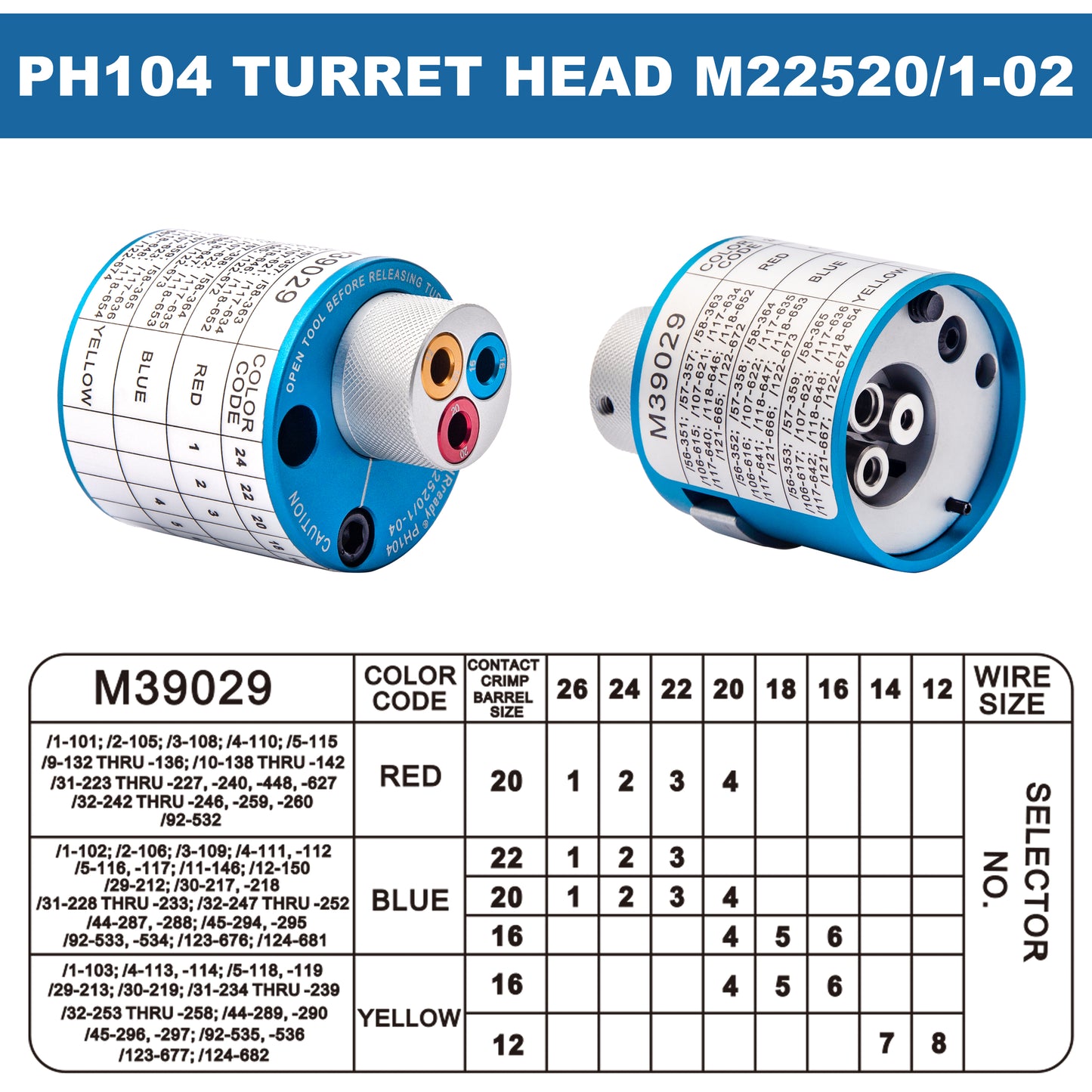 JRready PH104 M22520/1-04 Turret Head For M38999 Series MIL Pin/Socket Use With JRD-ASF1 M22520/1-01 Crimper