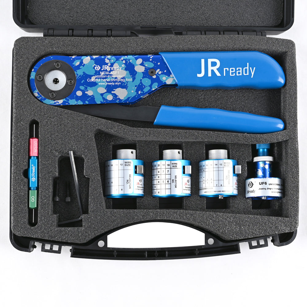 JRready ST2147 KIT: NEW-ASF1 (M22520/1-01) Crimper 12-26 AWG & M22520/1-02 M22520/1-03 M22520/1-04 Turret Head & UF6-UF2-5 M22520/1-05 Positioner & G125 M22520/3-1 Gage