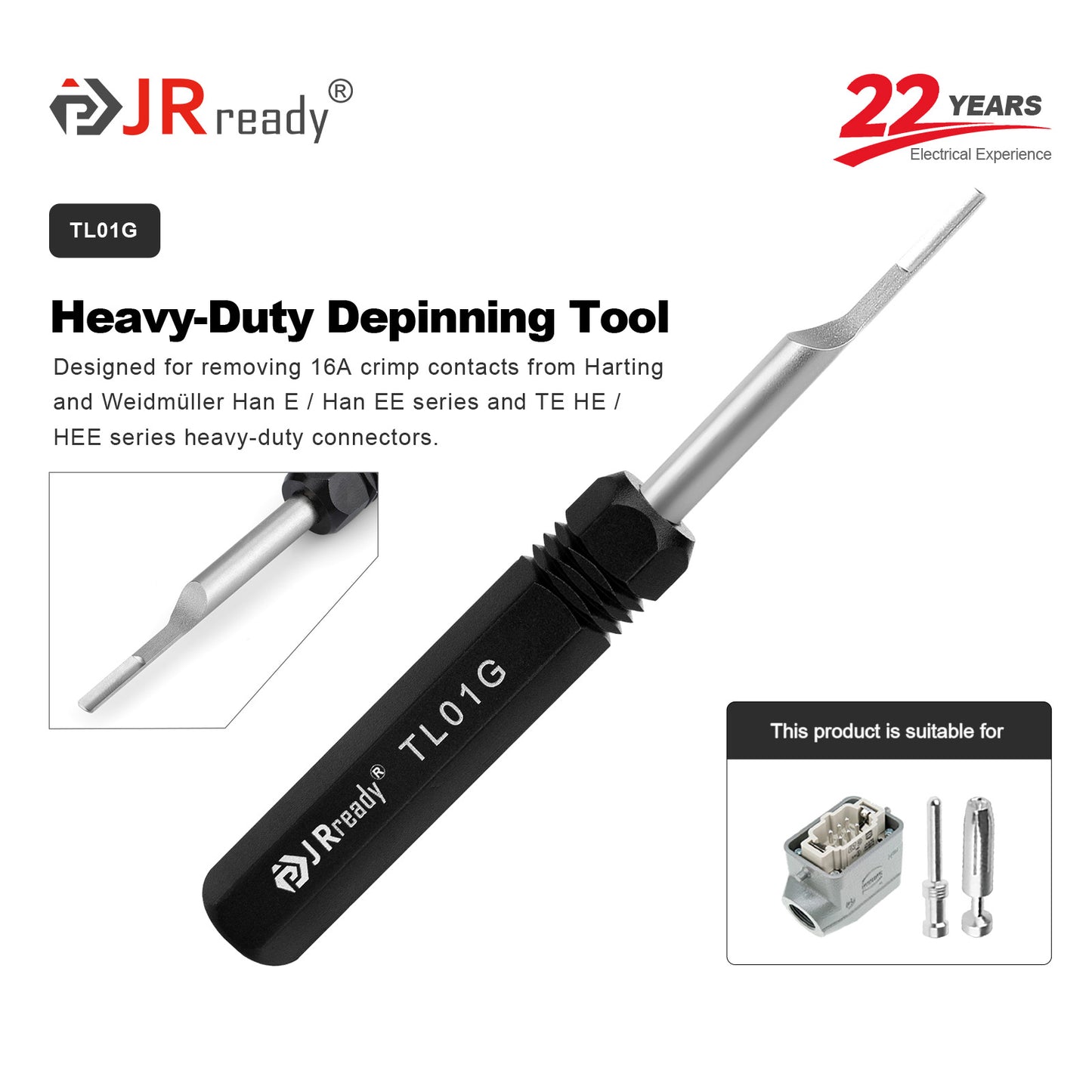 JRready TL01G (09990000319) Removal Tools for HARTING HAN E & WAIN HM、HK & TE 16A Round Contacts