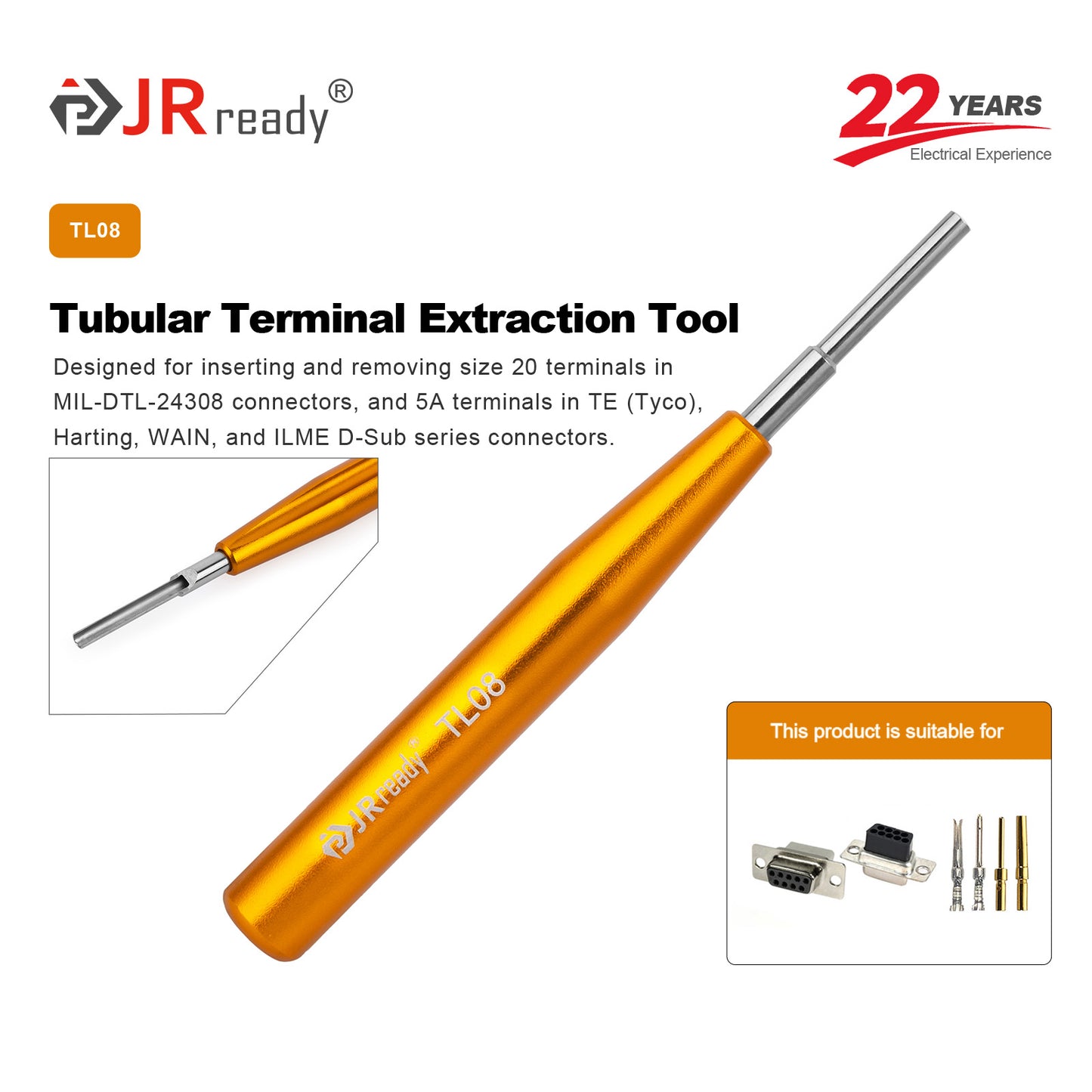 JRready TL08 Ausbauwerkzeug für D-Sub-Steckverbinder der Serien Harting/TE/WAIN